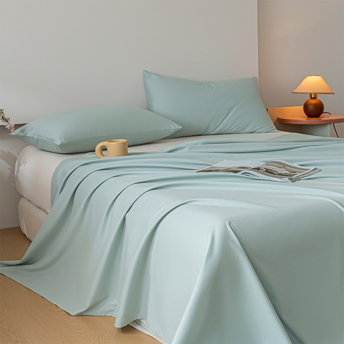 91家纺网 家纺一手货源 找家纺 618家纺 2025新款全棉100支磨毛单品四件套系列-单床单 奶油绿