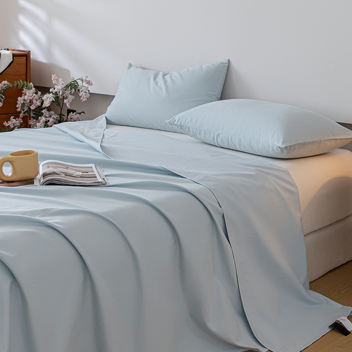 91家纺网 家纺一手货源 找家纺 618家纺 2025新款全棉100支磨毛单品四件套系列-单床单 冰蓝