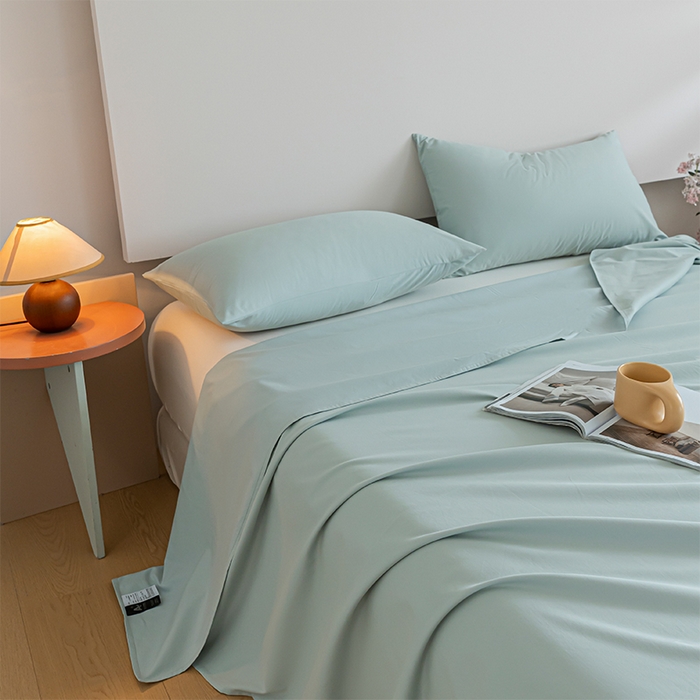 91家纺网 家纺一手货源 找家纺 618家纺 2025新款全棉100支磨毛单品四件套系列-单床单 奶油绿