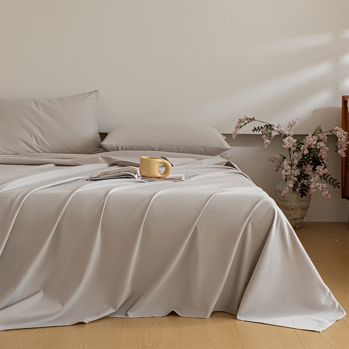 91家纺网 家纺一手货源 找家纺 618家纺 2025新款全棉100支磨毛单品四件套系列-单床单 月光灰