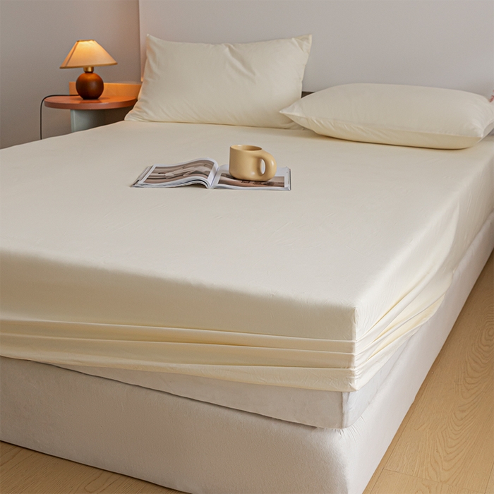 91家纺网 家纺一手货源 找家纺 618家纺 2025新款全棉100支磨毛单品四件套系列-单床笠 元气白桃