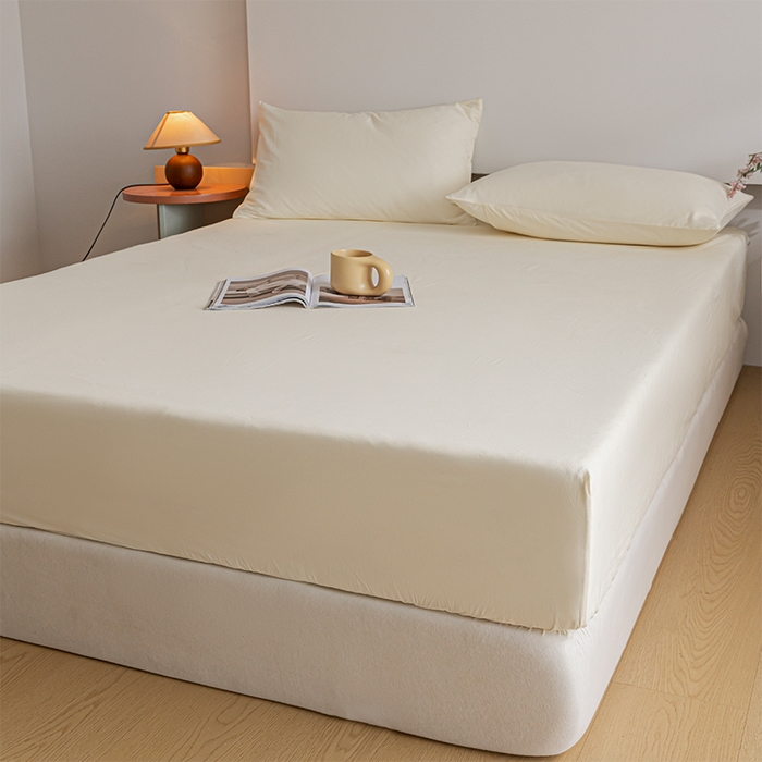 91家纺网 家纺一手货源 找家纺 618家纺 2025新款全棉100支磨毛单品四件套系列-单床笠 元气白桃