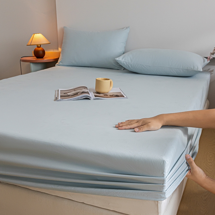 91家纺网 家纺一手货源 找家纺 618家纺 2025新款全棉100支磨毛单品四件套系列-单床笠 冰蓝