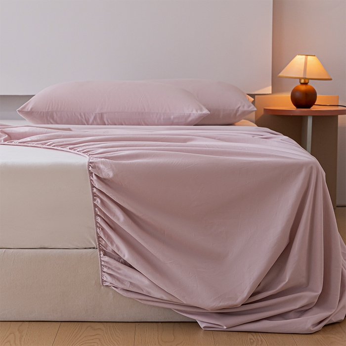 91家纺网 家纺一手货源 找家纺 618家纺 2025新款全棉100支磨毛单品四件套系列-单床笠 梦幻粉