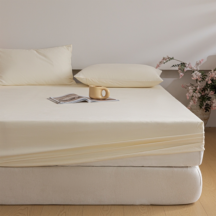 91家纺网 家纺一手货源 找家纺 618家纺 2025新款全棉100支磨毛单品四件套系列-单床笠 元气白桃