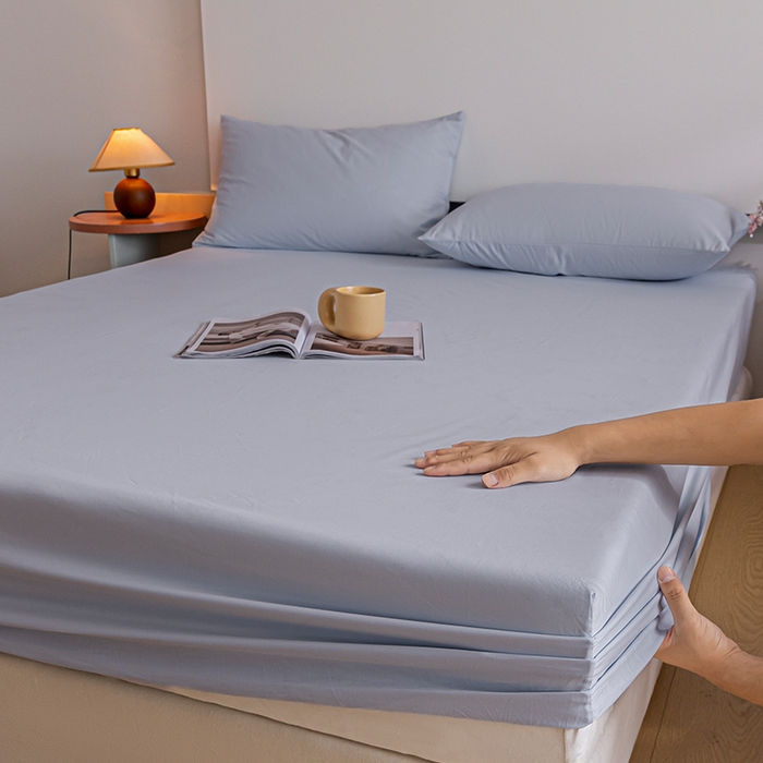 91家纺网 家纺一手货源 找家纺 618家纺 2025新款全棉100支磨毛单品四件套系列-单床笠 灰蓝