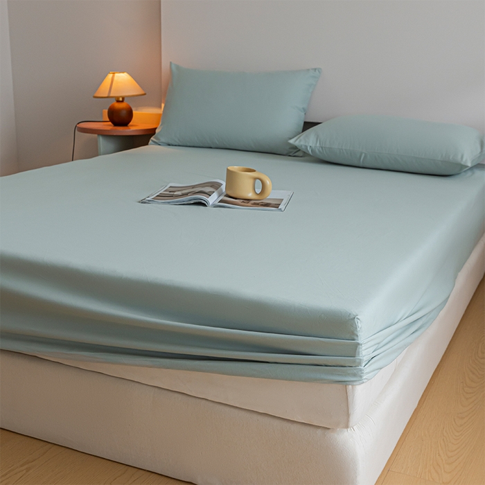 91家纺网 家纺一手货源 找家纺 618家纺 2025新款全棉100支磨毛单品四件套系列-单床笠 奶油绿