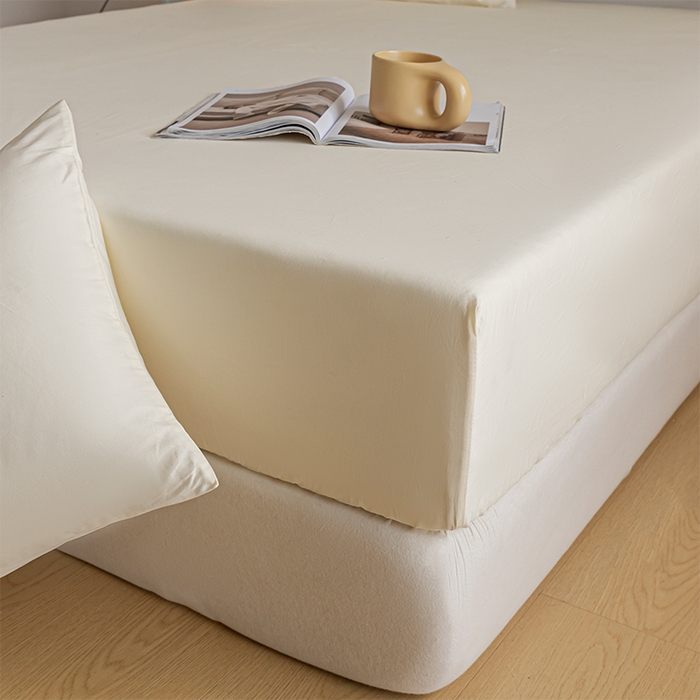 91家纺网 家纺一手货源 找家纺 618家纺 2025新款全棉100支磨毛单品四件套系列-单床笠 元气白桃