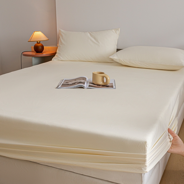 91家纺网 家纺一手货源 找家纺 618家纺 2025新款全棉100支磨毛单品四件套系列-单床笠 元气白桃