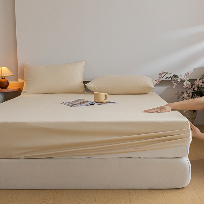 91家纺网 家纺一手货源 找家纺 618家纺 2025新款全棉100支磨毛单品四件套系列-单床笠 雪咖