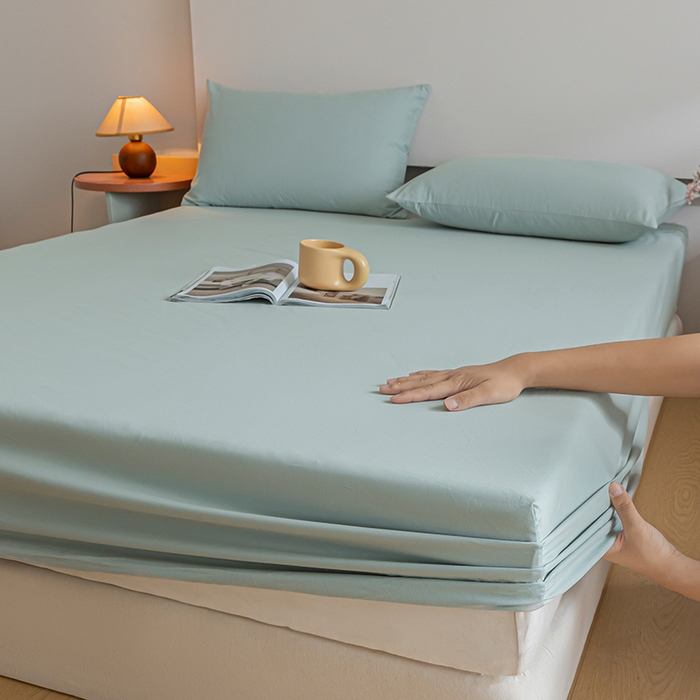 91家纺网 家纺一手货源 找家纺 618家纺 2025新款全棉100支磨毛单品四件套系列-单床笠 奶油绿