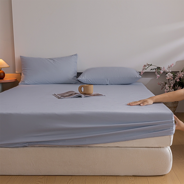 91家纺网 家纺一手货源 找家纺 618家纺 2025新款全棉100支磨毛单品四件套系列-单床笠 灰蓝