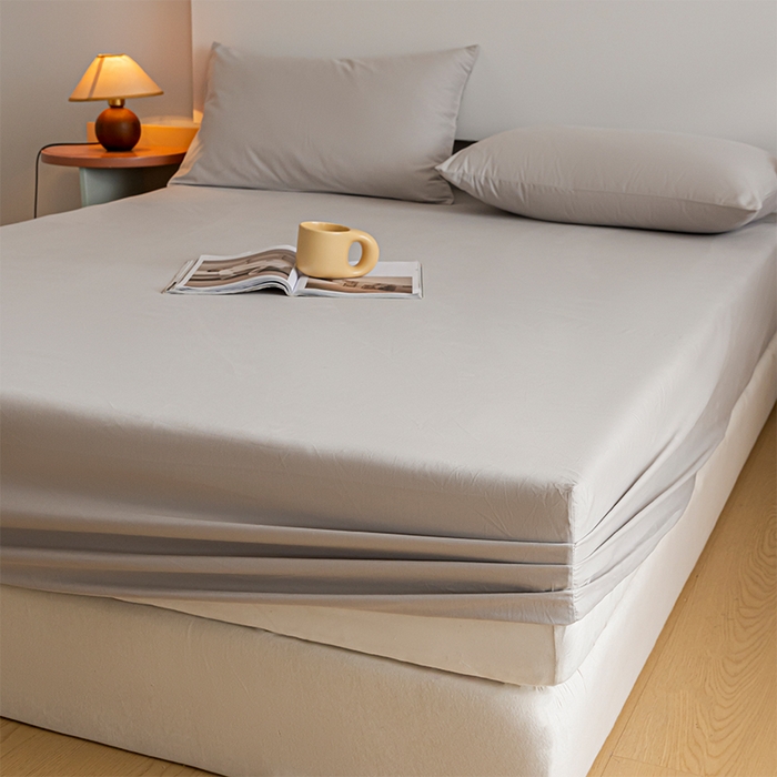 91家纺网 家纺一手货源 找家纺 618家纺 2025新款全棉100支磨毛单品四件套系列-单床笠 月光灰