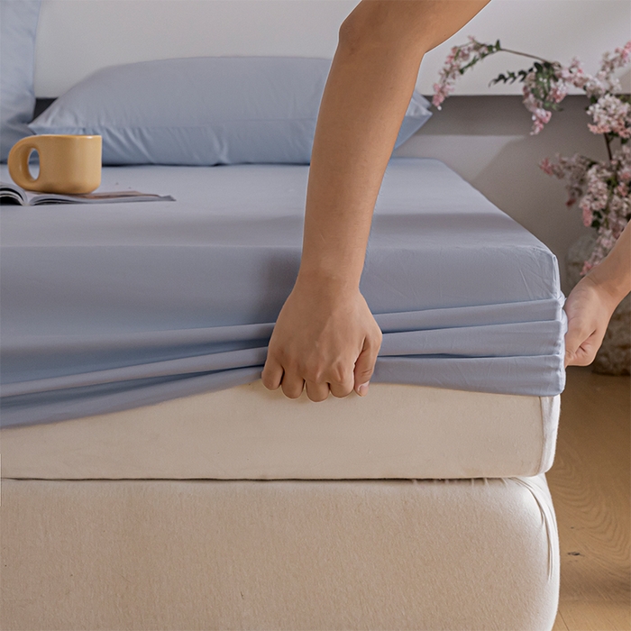 91家纺网 家纺一手货源 找家纺 618家纺 2025新款全棉100支磨毛单品四件套系列-单床笠 灰蓝