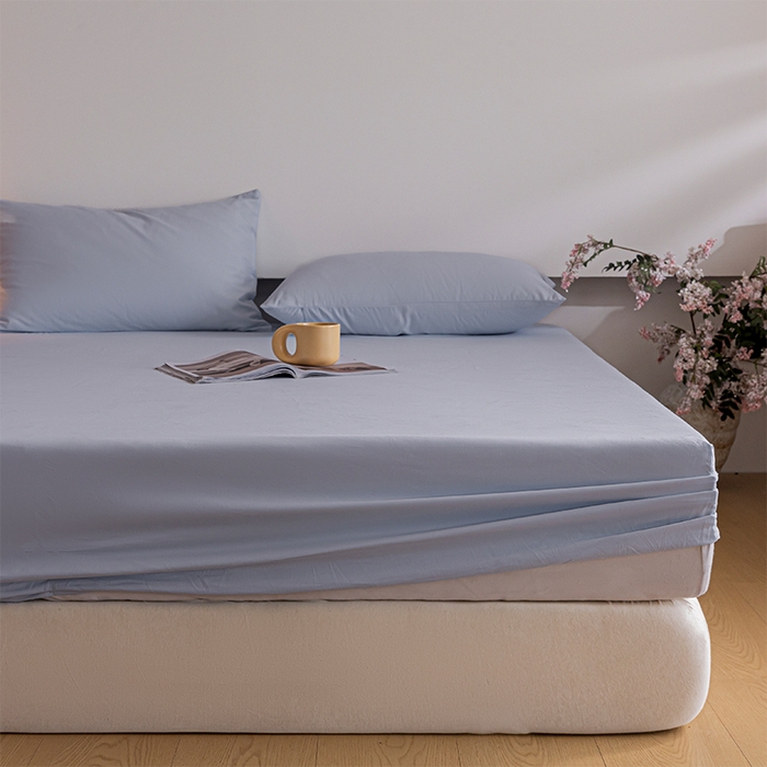 91家纺网 家纺一手货源 找家纺 618家纺 2025新款全棉100支磨毛单品四件套系列-单床笠 灰蓝