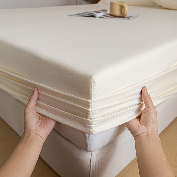 91家纺网 家纺一手货源 找家纺 618家纺 2025新款全棉100支磨毛单品四件套系列-单床笠 元气白桃