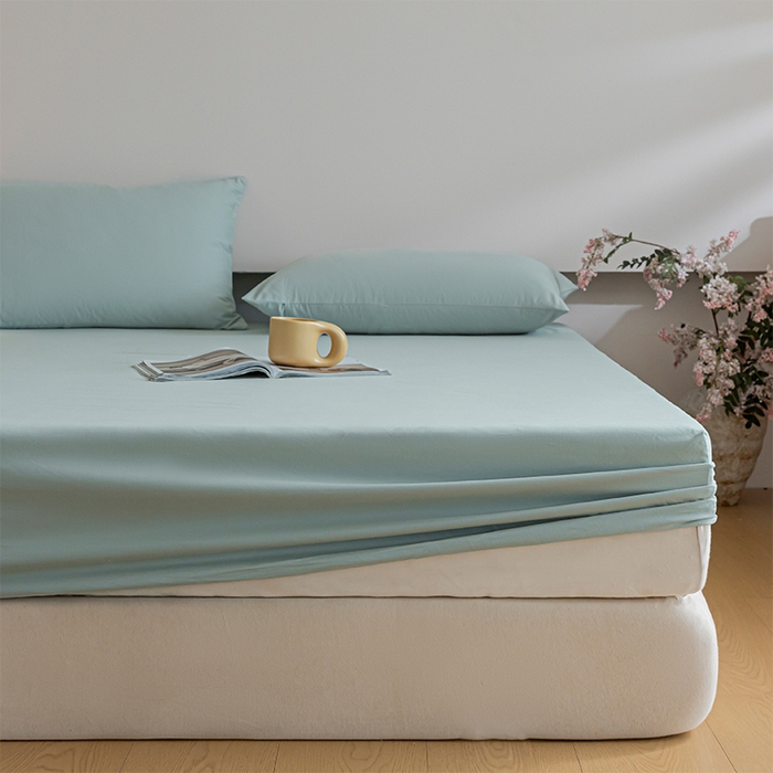 91家纺网 家纺一手货源 找家纺 618家纺 2025新款全棉100支磨毛单品四件套系列-单床笠 奶油绿