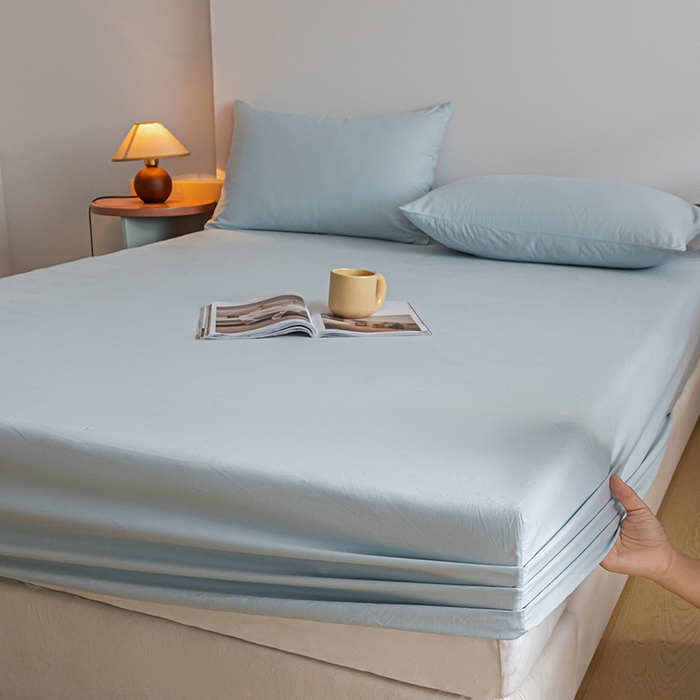 91家纺网 家纺一手货源 找家纺 618家纺 2025新款全棉100支磨毛单品四件套系列-单床笠 冰蓝