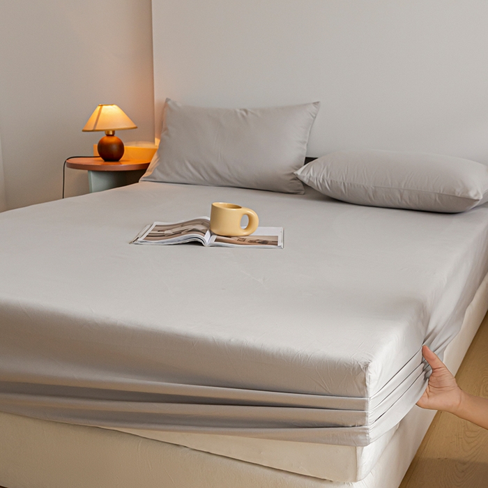 91家纺网 家纺一手货源 找家纺 618家纺 2025新款全棉100支磨毛单品四件套系列-单床笠 月光灰