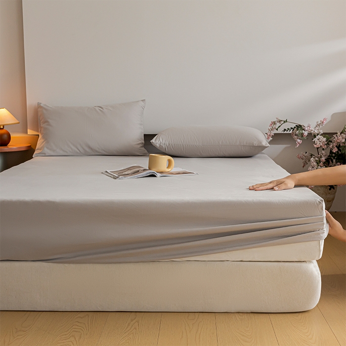 91家纺网 家纺一手货源 找家纺 618家纺 2025新款全棉100支磨毛单品四件套系列-单床笠 月光灰