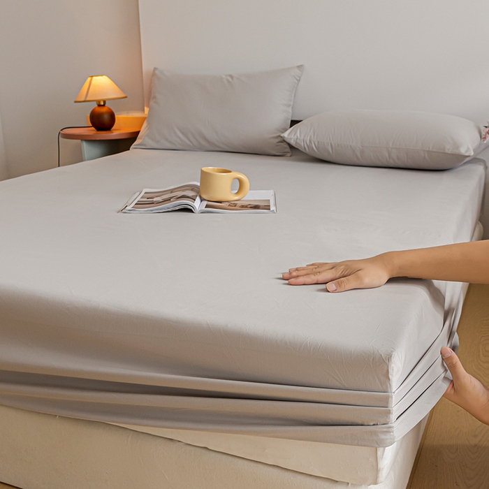 91家纺网 家纺一手货源 找家纺 618家纺 2025新款全棉100支磨毛单品四件套系列-单床笠 月光灰