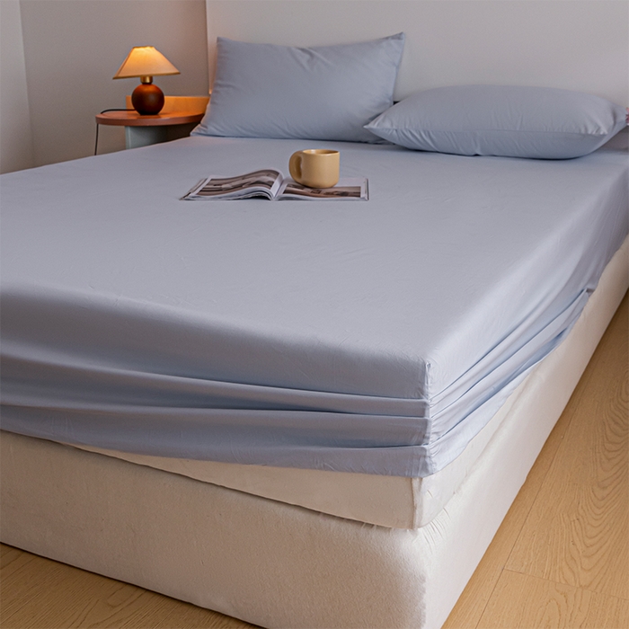 91家纺网 家纺一手货源 找家纺 618家纺 2025新款全棉100支磨毛单品四件套系列-单床笠 灰蓝