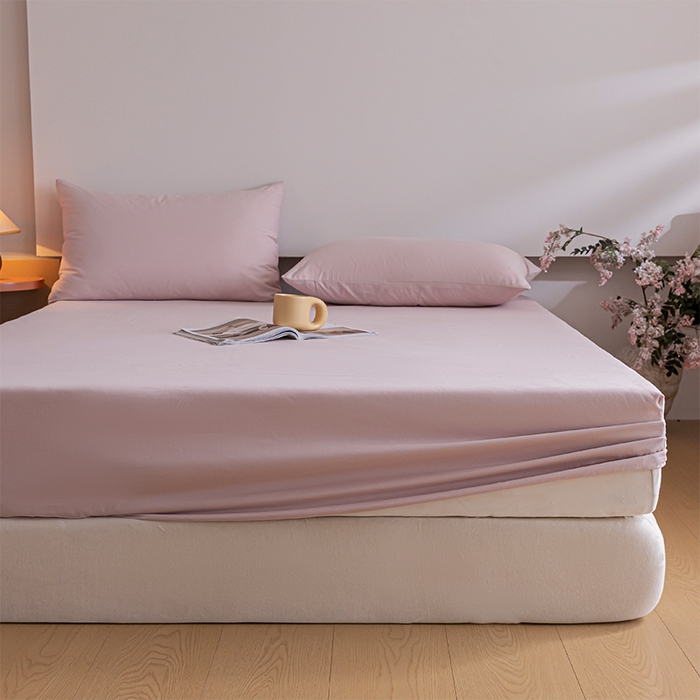 91家纺网 家纺一手货源 找家纺 618家纺 2025新款全棉100支磨毛单品四件套系列-单床笠 梦幻粉