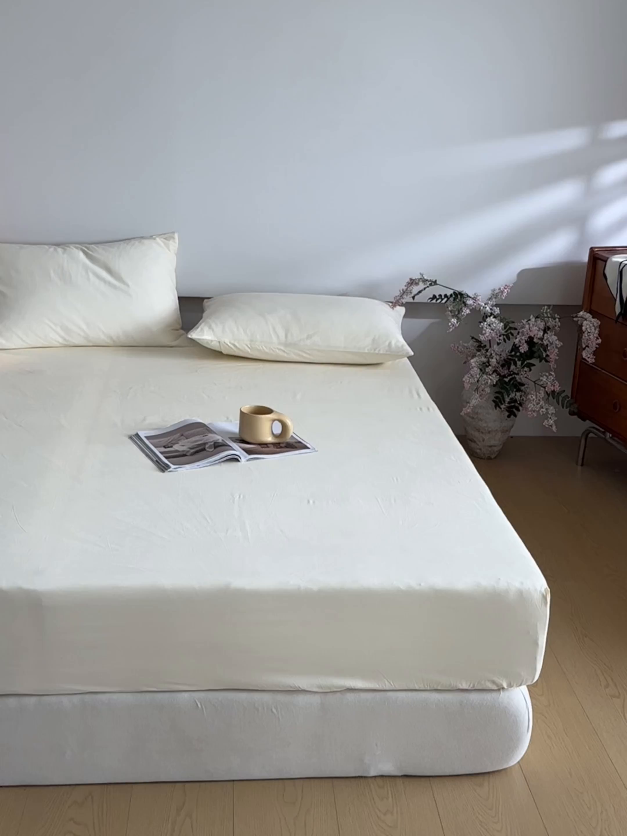 91家纺网 家纺一手货源 找家纺 618家纺 2025新款全棉100支磨毛单品四件套系列-单床笠 元气白桃