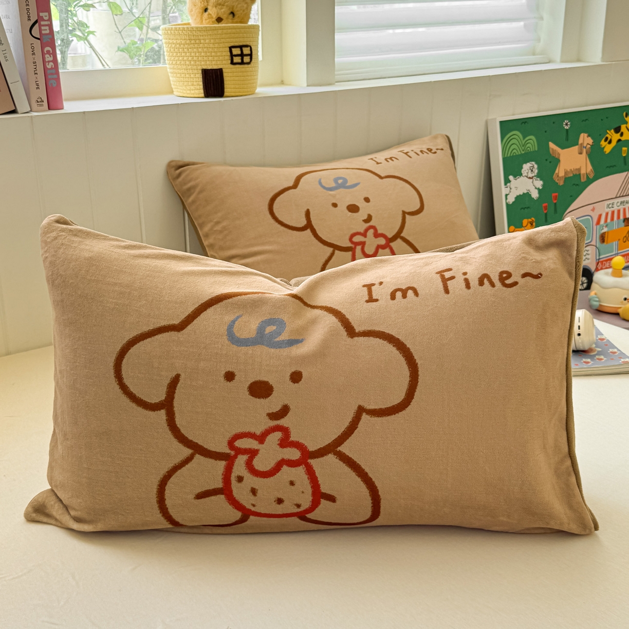 91家纺网 家纺一手货源 找家纺 佳汐蓝家纺 2025新款牛奶绒卡通大版枕套 草莓狗