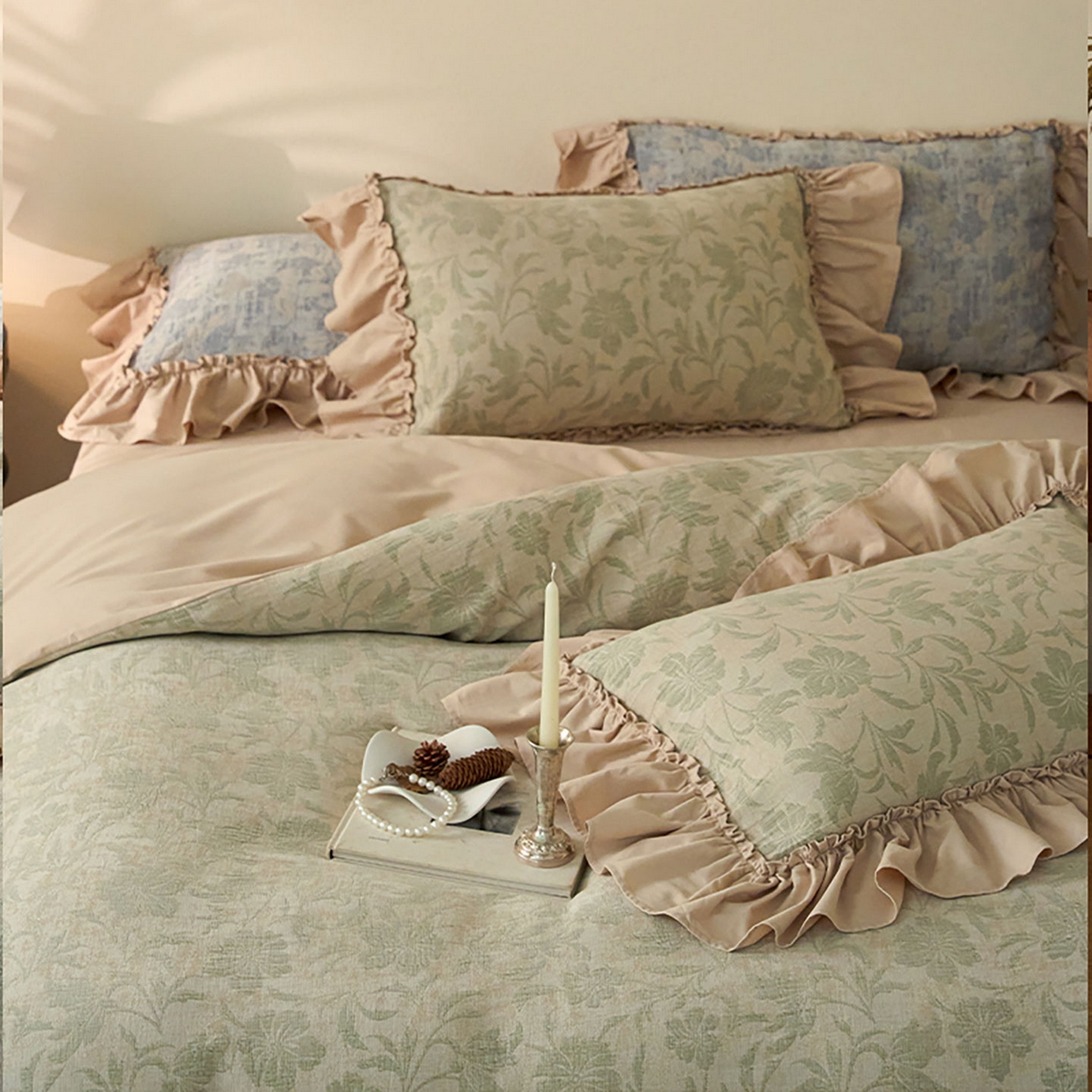 91家纺网 家纺一手货源 找家纺 圆岛家纺 2025秋冬复古格调全棉纯棉色织提花磨毛四件套 森屿