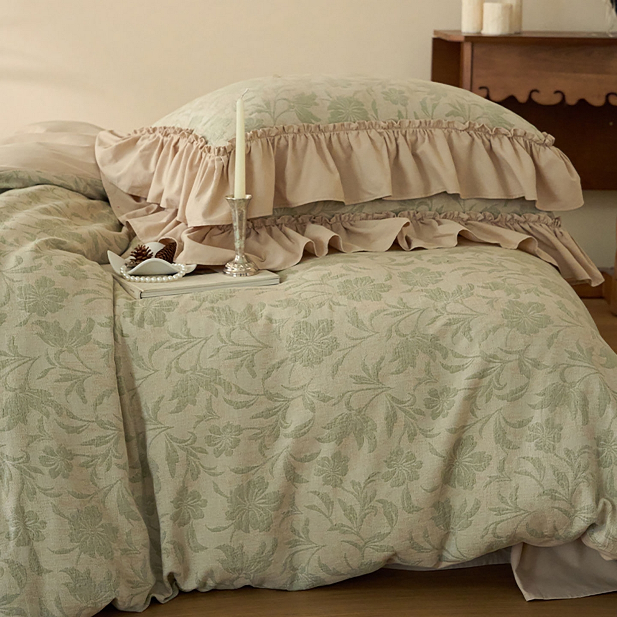 91家纺网 家纺一手货源 找家纺 圆岛家纺 2025秋冬复古格调全棉纯棉色织提花磨毛四件套 森屿