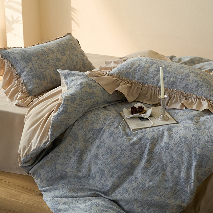 圆岛家纺 2025秋冬复古格调全棉纯棉色织提花磨毛四件套 晨露