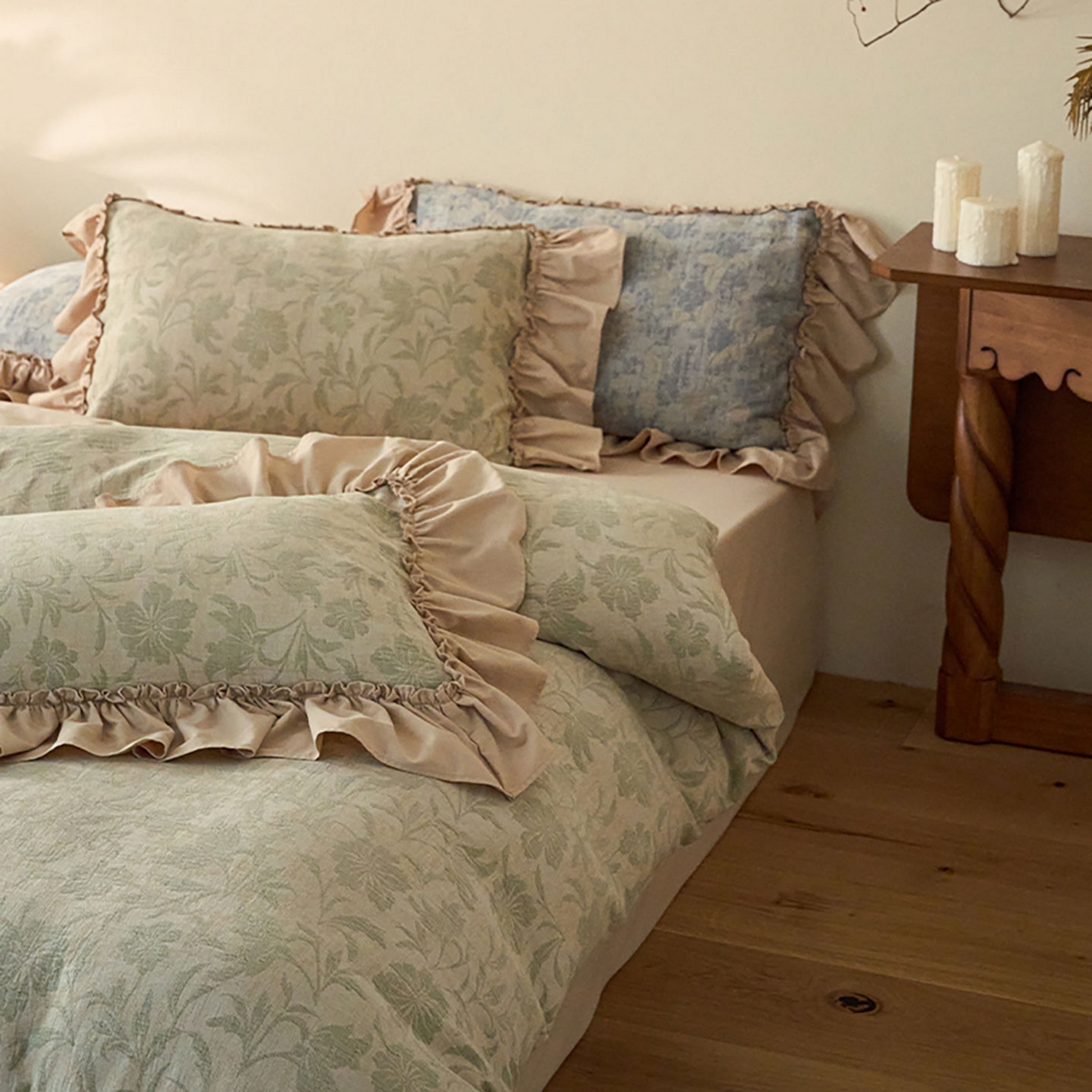 91家纺网 家纺一手货源 找家纺 圆岛家纺 2025秋冬复古格调全棉纯棉色织提花磨毛四件套 森屿