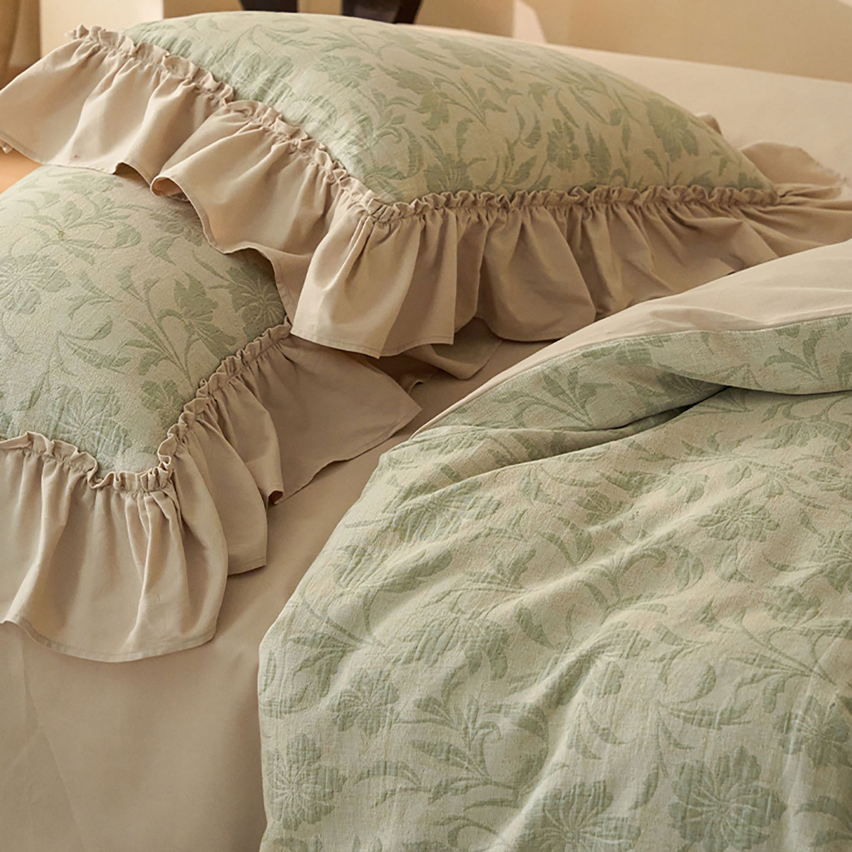 91家纺网 家纺一手货源 找家纺 圆岛家纺 2025秋冬复古格调全棉纯棉色织提花磨毛四件套 森屿