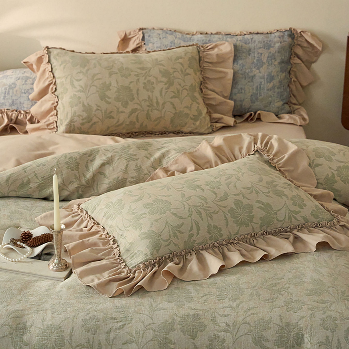 91家纺网 家纺一手货源 找家纺 圆岛家纺 2025秋冬复古格调全棉纯棉色织提花磨毛四件套 森屿