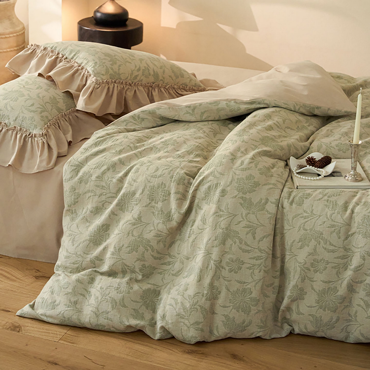 91家纺网 家纺一手货源 找家纺 圆岛家纺 2025秋冬复古格调全棉纯棉色织提花磨毛四件套 森屿