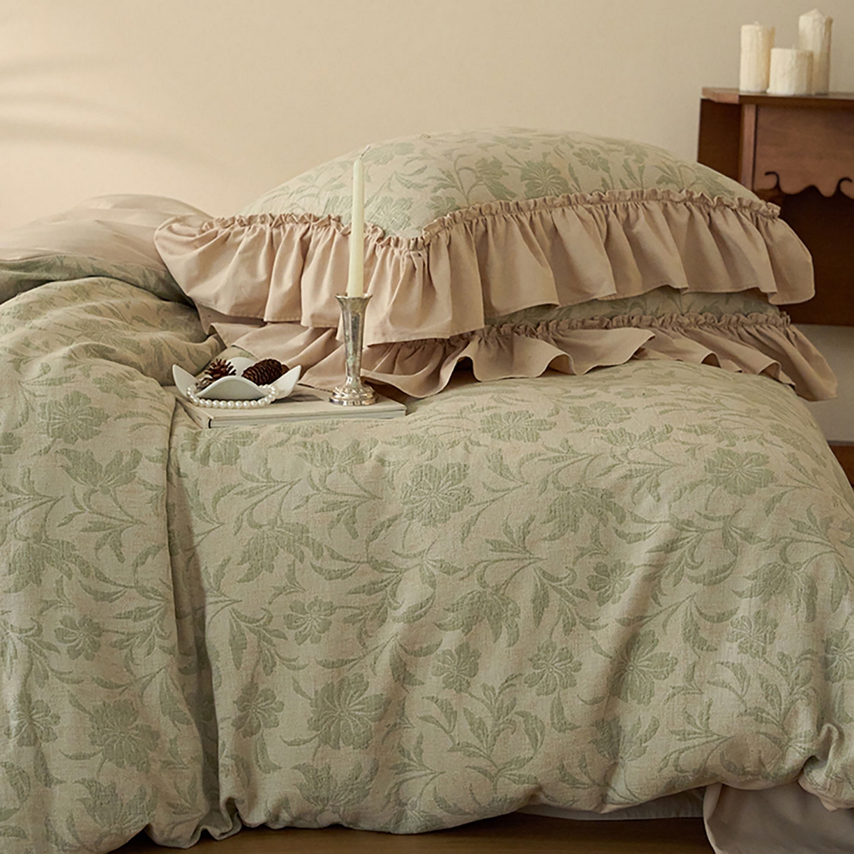 91家纺网 家纺一手货源 找家纺 圆岛家纺 2025秋冬复古格调全棉纯棉色织提花磨毛四件套 森屿