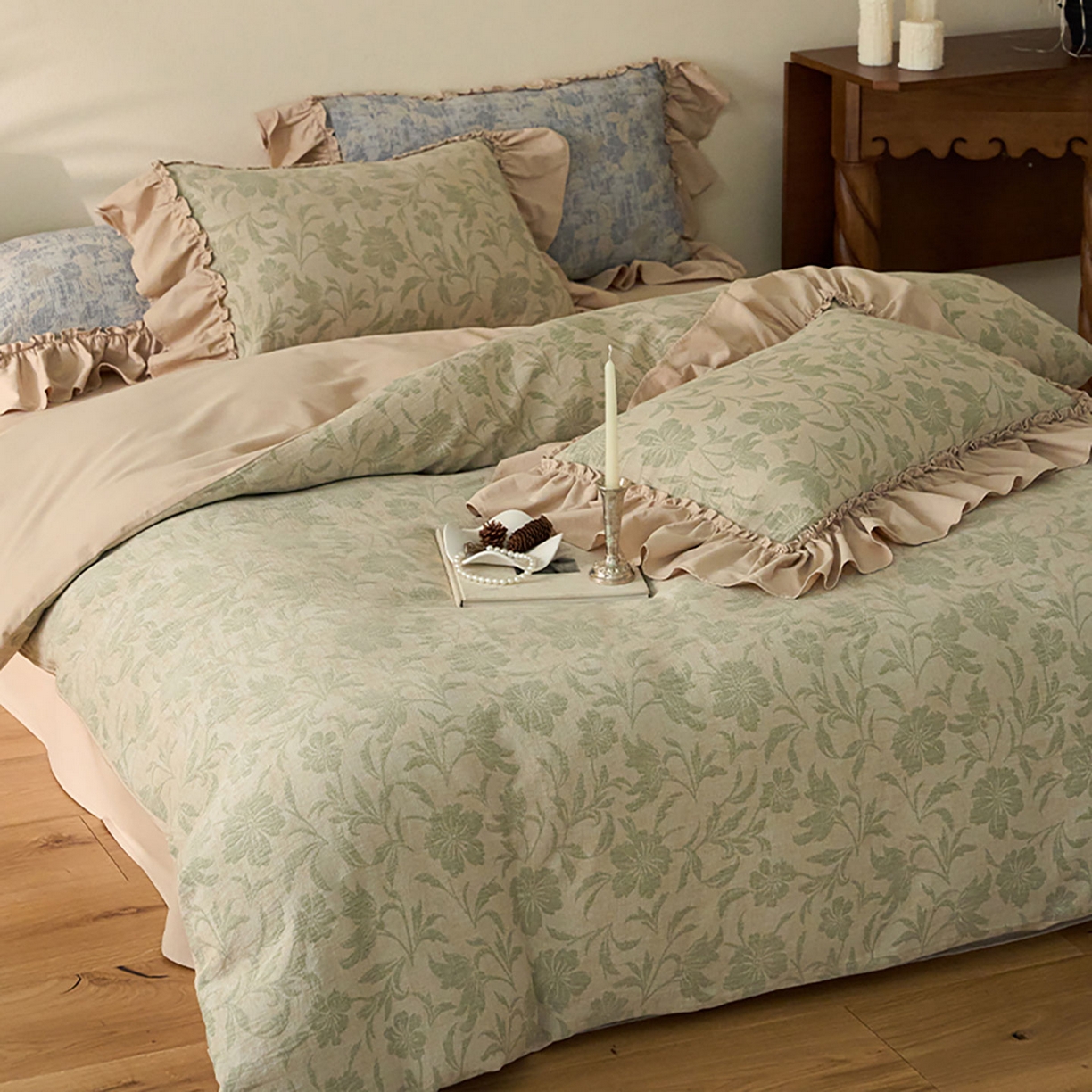 91家纺网 家纺一手货源 找家纺 圆岛家纺 2025秋冬复古格调全棉纯棉色织提花磨毛四件套 森屿