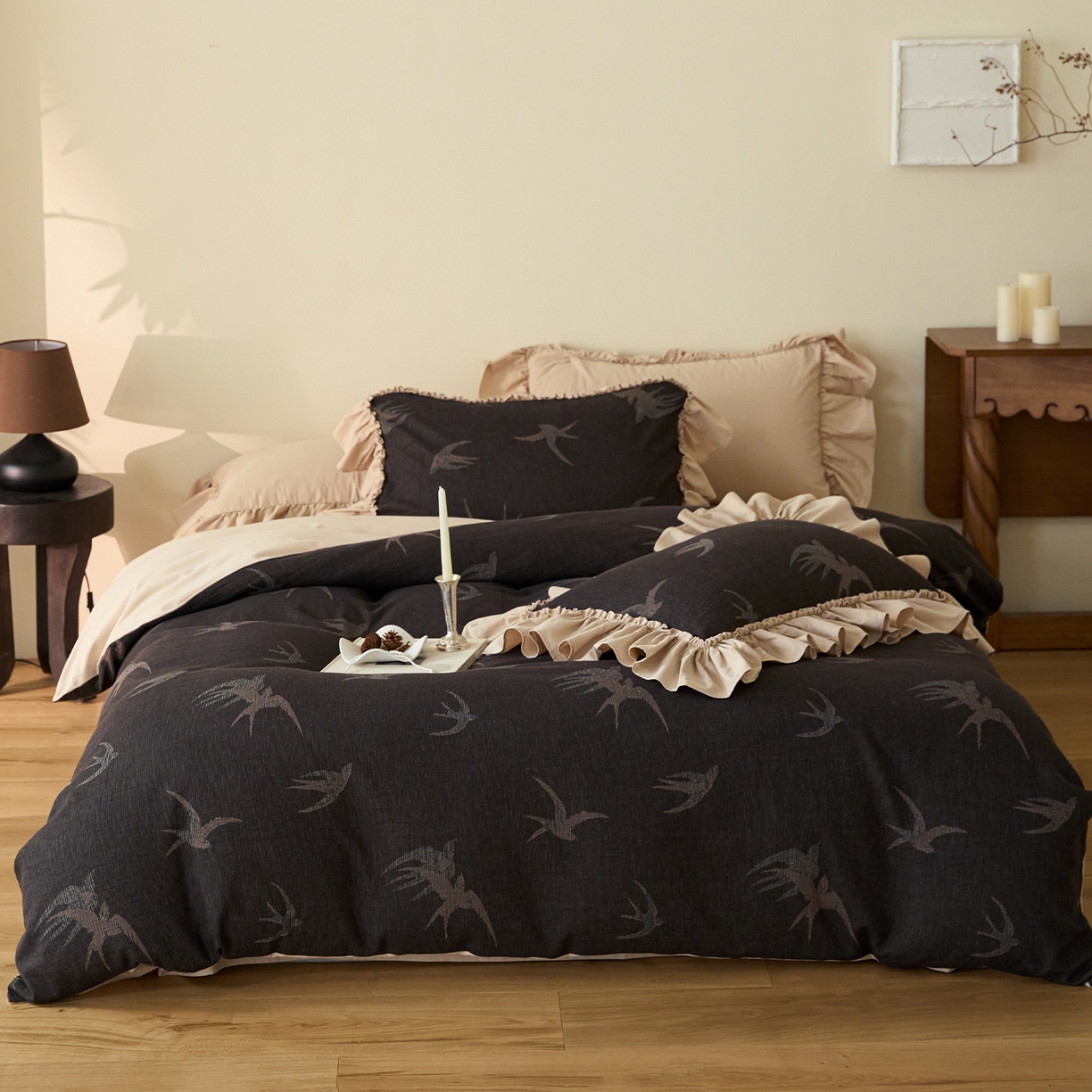 圆岛家纺 2025秋冬复古格调全棉纯棉色织提花磨毛四件套 禅夜