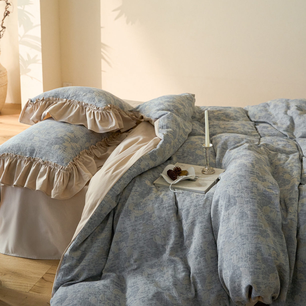 91家纺网 家纺一手货源 找家纺 圆岛家纺 2025秋冬复古格调全棉纯棉色织提花磨毛四件套 晨露