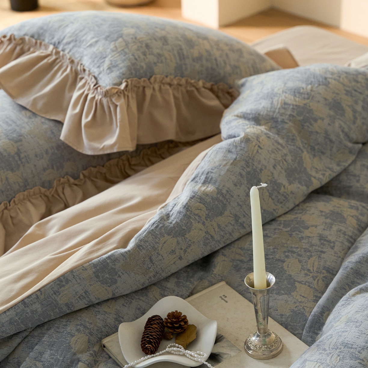 91家纺网 家纺一手货源 找家纺 圆岛家纺 2025秋冬复古格调全棉纯棉色织提花磨毛四件套 晨露