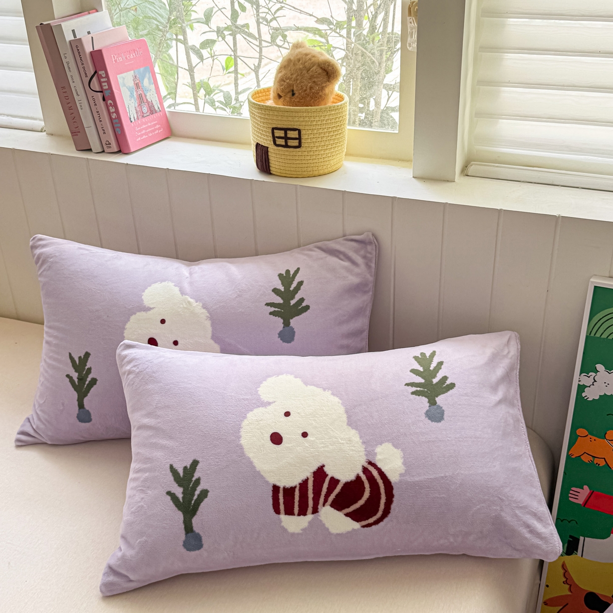 91家纺网 家纺一手货源 找家纺 佳汐蓝家纺 2025新款牛奶绒卡通大版枕套 可爱泰迪