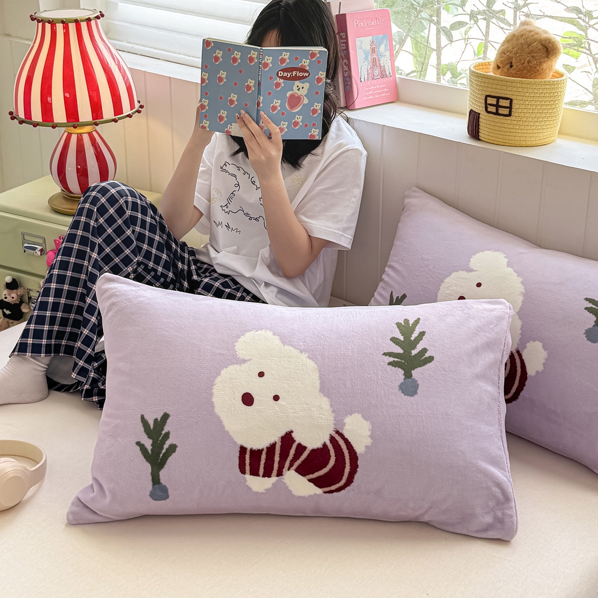 91家纺网 家纺一手货源 找家纺 佳汐蓝家纺 2025新款牛奶绒卡通大版枕套 可爱泰迪