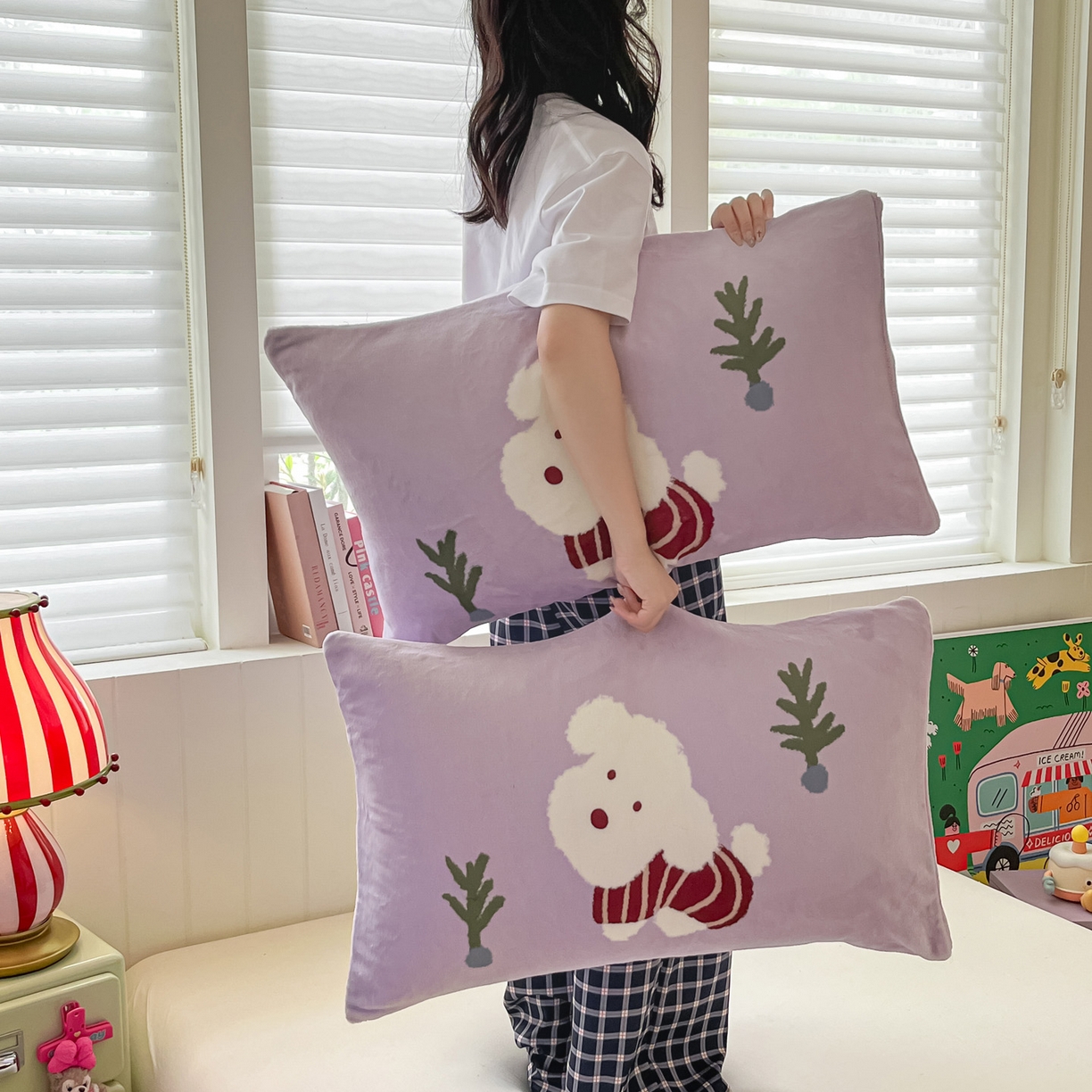 91家纺网 家纺一手货源 找家纺 佳汐蓝家纺 2025新款牛奶绒卡通大版枕套 可爱泰迪