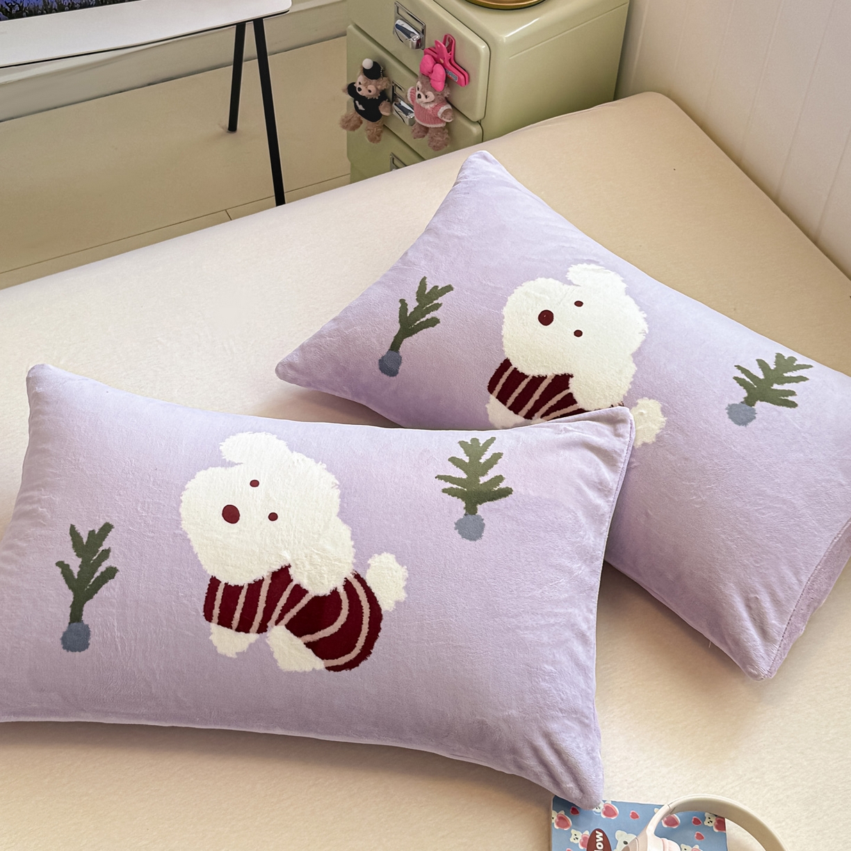 91家纺网 家纺一手货源 找家纺 佳汐蓝家纺 2025新款牛奶绒卡通大版枕套 可爱泰迪