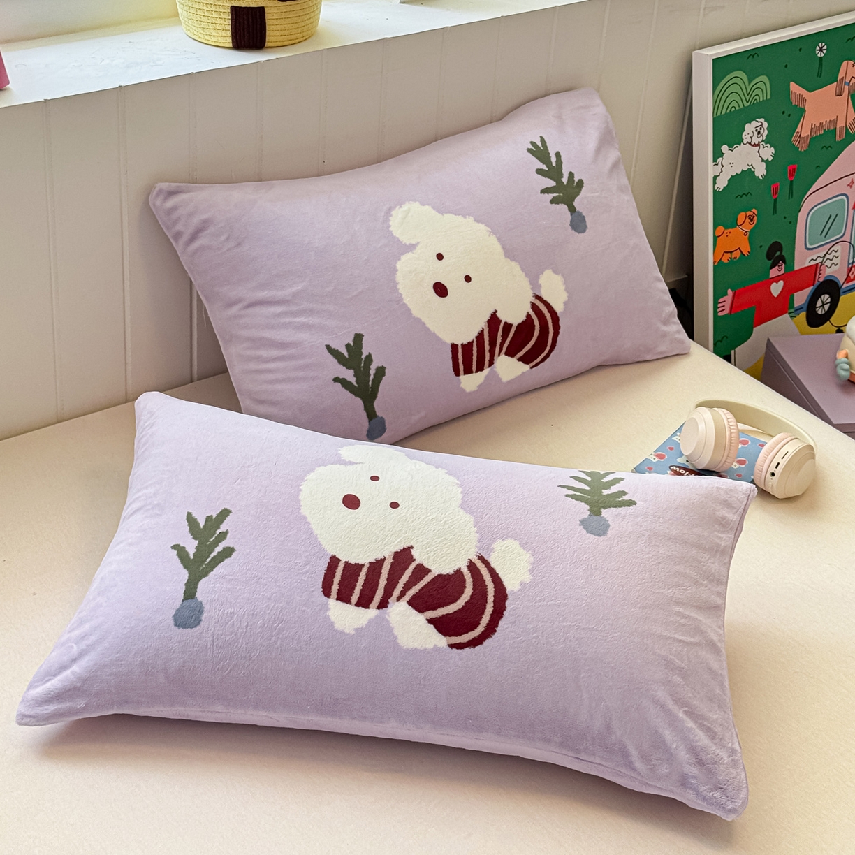 91家纺网 家纺一手货源 找家纺 佳汐蓝家纺 2025新款牛奶绒卡通大版枕套 可爱泰迪