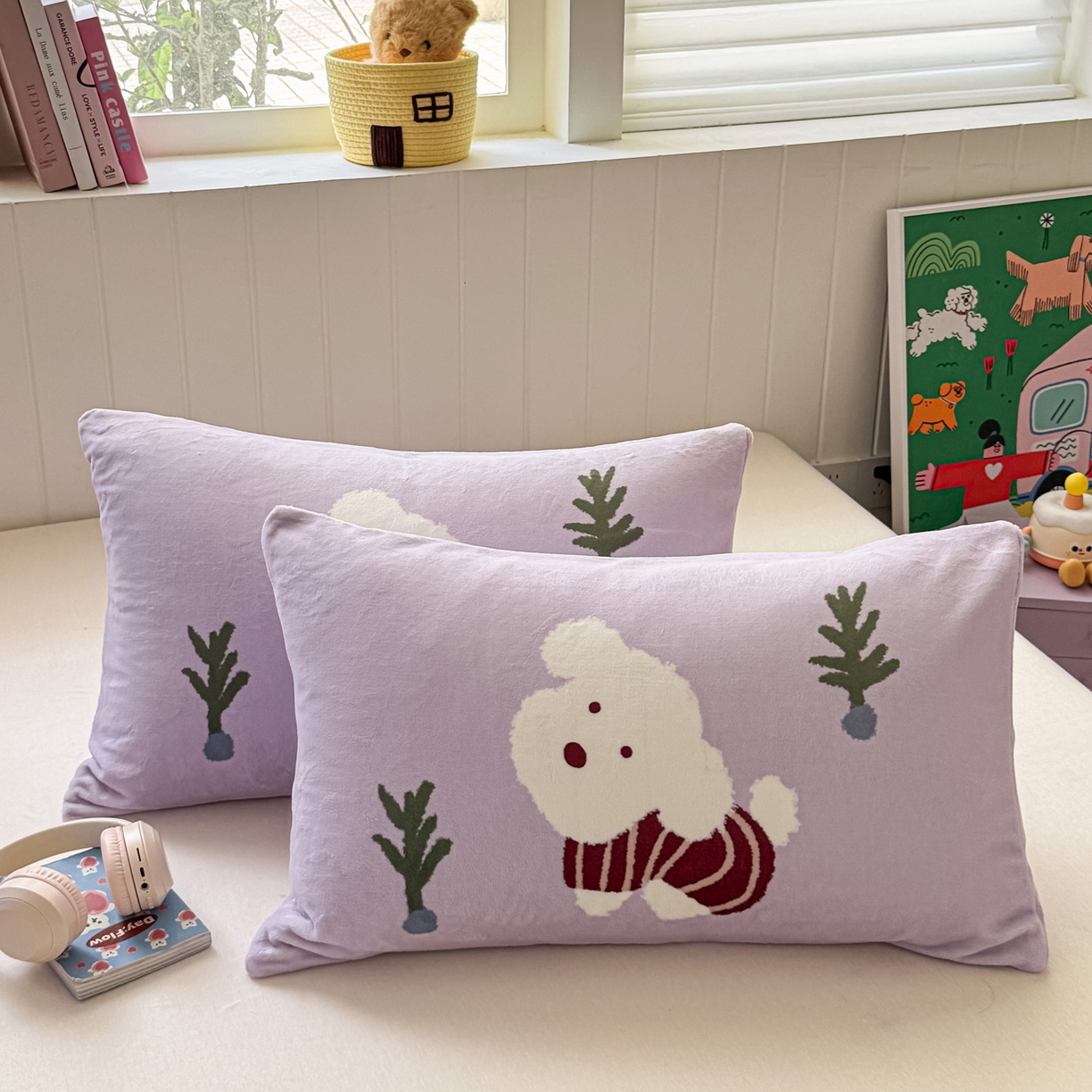 91家纺网 家纺一手货源 找家纺 佳汐蓝家纺 2025新款牛奶绒卡通大版枕套 可爱泰迪