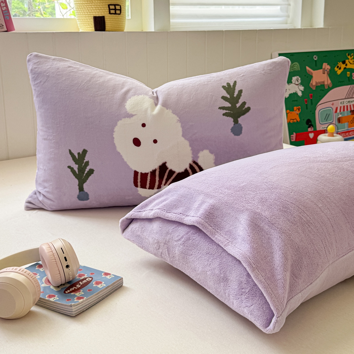 91家纺网 家纺一手货源 找家纺 佳汐蓝家纺 2025新款牛奶绒卡通大版枕套 可爱泰迪