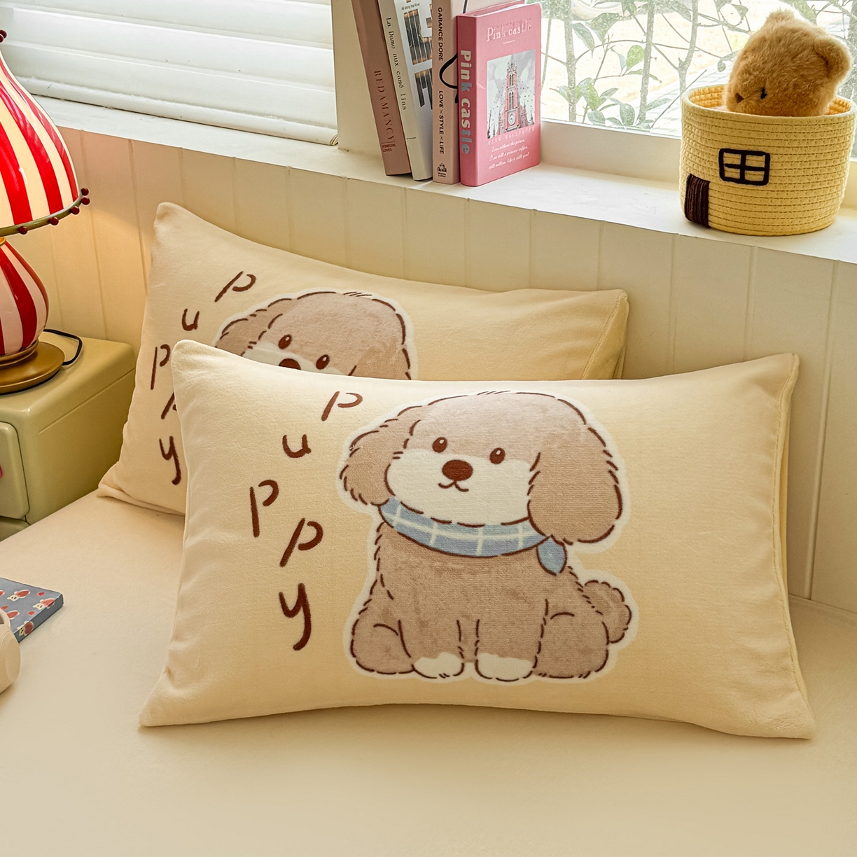 91家纺网 家纺一手货源 找家纺 佳汐蓝家纺 2025新款牛奶绒卡通大版枕套 萌犬