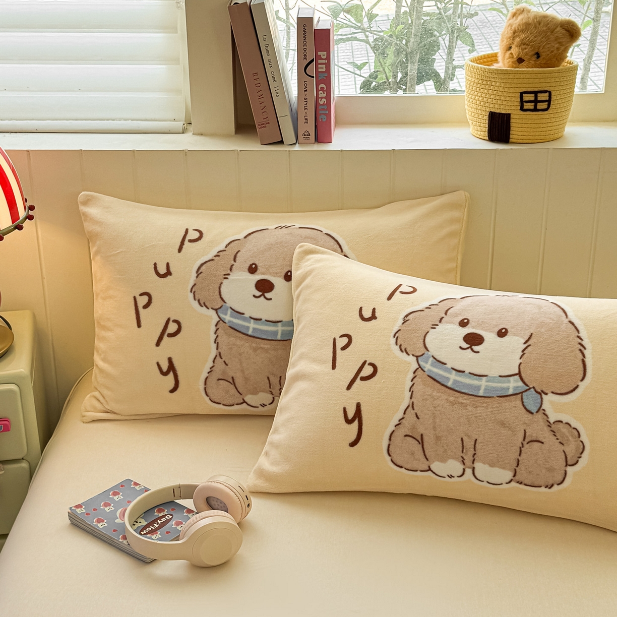 91家纺网 家纺一手货源 找家纺 佳汐蓝家纺 2025新款牛奶绒卡通大版枕套 萌犬